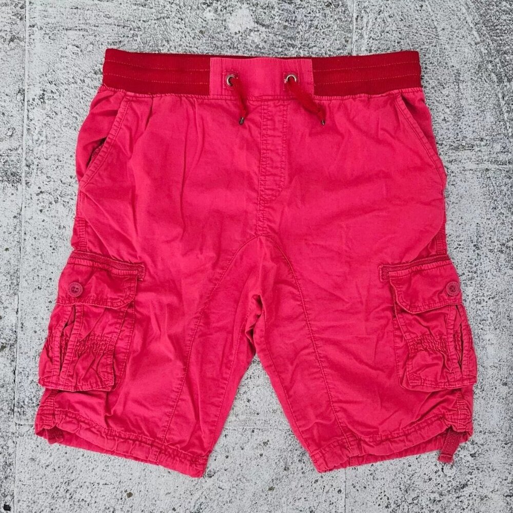 Jogger Chams Men Shorts Red Cotton Cargo Six Pockets Shorts Size M Stretch